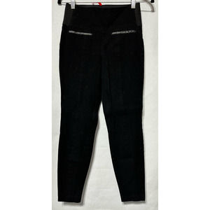 SPANX Black pant leggings with Faux Leather Faux Front Pockets Size L‎